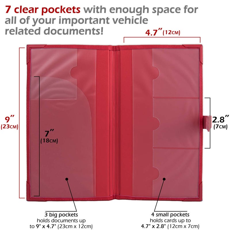 PlusXpres Auto Insurance and Registration Card Holder - Vehicle Glove Box Document Organizer - Car Essential Paperwork Holder for DMV  AAA  Contact Information Cards - Premium PU Leather Wallet Case - Red - Image 2